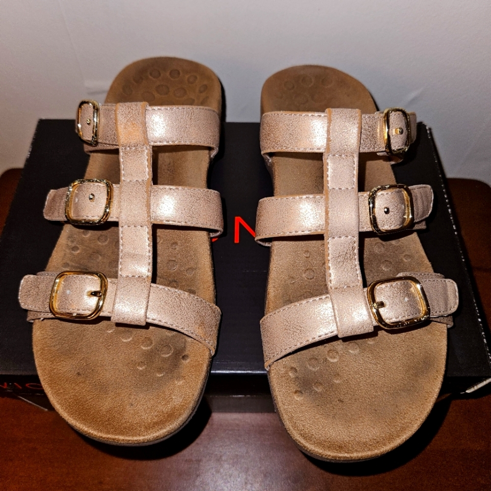 Vionic Misa Sandals Womens 6 Adjustable Strap Rose Gold Slip On Flat Comfort